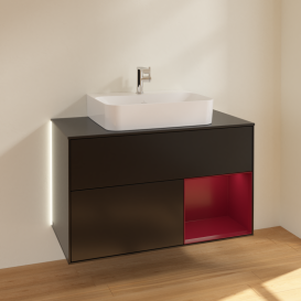 Тумба под раковину Villeroy & Boch Finion 100х50,1 см с подсветкой МДФ черный матовый лак/пион матовый лак/стекло черное матовое G122HBPD