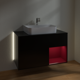 Тумба под раковину Villeroy & Boch Finion 100х50,1 см с подсветкой МДФ черный матовый лак/пион матовый лак/стекло черное матовое G122HBPD