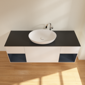 Тумба под раковину Villeroy & Boch Finion 160х50,1 см с подсветкой МДФ белый матовый лак/стекло черное матовое F982HGMT