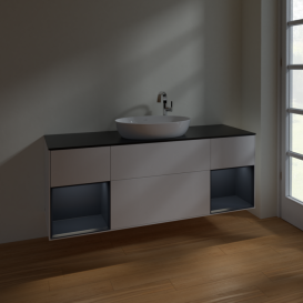 Тумба под раковину Villeroy & Boch Finion 160х50,1 см с подсветкой МДФ белый матовый лак/стекло черное матовое F982HGMT