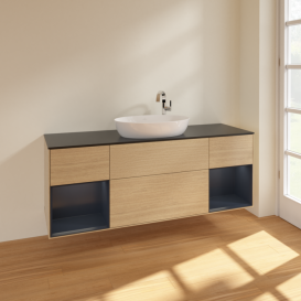 Тумба під раковину Villeroy & Boch Finion 160х50,1 см із підсвічуванням МДФ шпон дуба/скло чорне матове F982HGPC