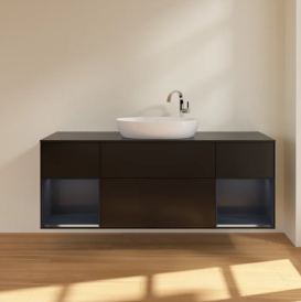 Тумба под раковину Villeroy & Boch Finion 160х50,1 см с подсветкой МДФ черный матовый лак/стекло черное матовое F982HGPD