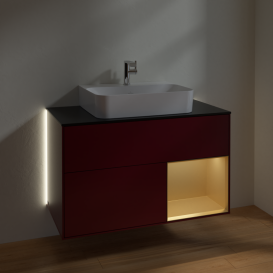 Тумба под раковину Villeroy & Boch Finion 100х50,1 см с подсветкой МДФ пион матовый лак/золотисто-матовый лак/стекло черное матовое G122HFHB