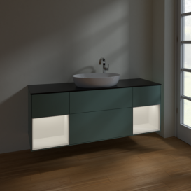 Тумба под раковину Villeroy & Boch Finion 160х50,1 см с подсветкой МДФ оливковый матовый лак/стекло черное матовое F982MTGM