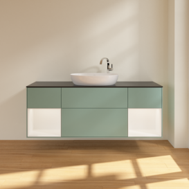 Тумба под раковину Villeroy & Boch Finion 160х50,1 см с подсветкой МДФ оливковый матовый лак/стекло черное матовое F982MTGM