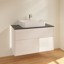 Тумба под раковину Villeroy & Boch Finion 100х50,1 см с подсветкой МДФ белый глянцевый лак/белый матовый лак/стекло черное матовое G122MTGF