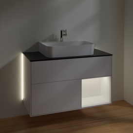 Тумба под раковину Villeroy & Boch Finion 100х50,1 см с подсветкой МДФ белый глянцевый лак/белый матовый лак/стекло черное матовое G122MTGF