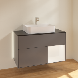 Тумба под раковину Villeroy & Boch Finion 100х50,1 см с подсветкой МДФ антрацитовый матовый лак/белый матовый лак/стекло черное матовое G122MTGK