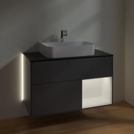 Тумба под раковину Villeroy & Boch Finion 100х50,1 см с подсветкой МДФ антрацитовый матовый лак/белый матовый лак/стекло черное матовое G122MTGK