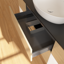 Тумба под раковину Villeroy & Boch Finion 160х50,1 см с подсветкой МДФ шпон дуба/стекло черное матовое F982MTPC