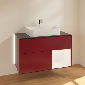 Тумба под раковину Villeroy & Boch Finion 100х50,1 см с подсветкой МДФ пион матовый лак/белый матовый лак/стекло черное матовое G122MTHB