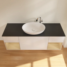 Тумба под раковину Villeroy & Boch Finion 160х50,1 см с подсветкой МДФ глянцевый белый лак/стекло черное матовое F982PCGF