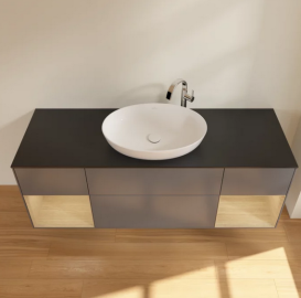 Тумба под раковину Villeroy & Boch Finion 160х50,1 см с подсветкой МДФ антрацит матовый лак/стекло черное матовое F982PCGK