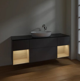Тумба под раковину Villeroy & Boch Finion 160х50,1 см с подсветкой МДФ антрацит матовый лак/стекло черное матовое F982PCGK