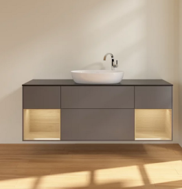 Тумба под раковину Villeroy & Boch Finion 160х50,1 см с подсветкой МДФ антрацит матовый лак/стекло черное матовое F982PCGK