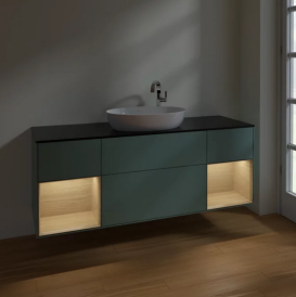 Тумба под раковину Villeroy & Boch Finion 160х50,1 см с подсветкой МДФ оливковый матовый лак/стекло черное матовое F982PCGM