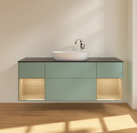 Тумба под раковину Villeroy & Boch Finion 160х50,1 см с подсветкой МДФ оливковый матовый лак/стекло черное матовое F982PCGM