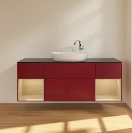 Тумба под раковину Villeroy & Boch Finion 160х50,1 см с подсветкой МДФ пион матовый лак/стекло черное матовое F982PCHB