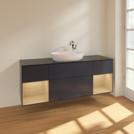 Тумба под раковину Villeroy & Boch Finion 160х50,1 см с подсветкой МДФ темно-синий матовый лак/стекло черное матовое F982PCHG