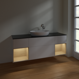 Тумба под раковину Villeroy & Boch Finion 160х50,1 см с подсветкой МДФ белый матовый лак/стекло черное матовое F982PCMT