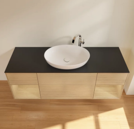 Тумба под раковину Villeroy & Boch Finion 160х50,1 см с подсветкой МДФ шпон дуба/стекло черное матовое F982PCPC