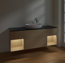 Тумба под раковину Villeroy & Boch Finion 160х50,1 см с подсветкой МДФ шпон дуба/стекло черное матовое F982PCPC