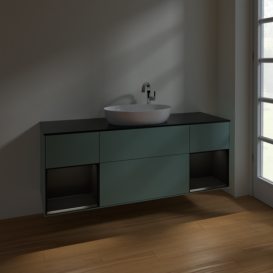 Тумба под раковину Villeroy & Boch Finion 160х50,1 см с подсветкой МДФ оливковый матовый лак/стекло черное матовое F982PDGM