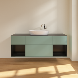Тумба под раковину Villeroy & Boch Finion 160х50,1 см с подсветкой МДФ оливковый матовый лак/стекло черное матовое F982PDGM