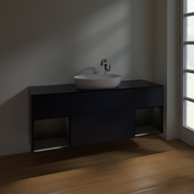 Тумба под раковину Villeroy & Boch Finion 160х50,1 см с подсветкой МДФ темно-синий матовый лак/стекло черное матовое F982PDHG