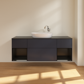 Тумба под раковину Villeroy & Boch Finion 160х50,1 см с подсветкой МДФ темно-синий матовый лак/стекло черное матовое F982PDHG