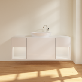 Тумба під раковину Villeroy & Boch Finion 160х50,1 см з підсвіткою МДФ білий глянцевий лак/скло біле матове G981GFGF