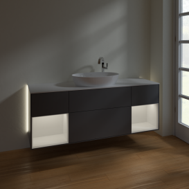 Тумба под раковину Villeroy & Boch Finion 160х50,1 см с подсветкой МДФ антрацит матовый лак/стекло белое матовое G981GFGK