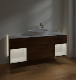 Тумба под раковину Villeroy & Boch Finion 160х50,1 см с подсветкой МДФ шпон грецкого ореха/стекло белое матовое G981GFGN