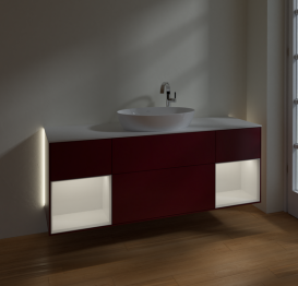 Тумба под раковину Villeroy & Boch Finion 160х50,1 см с подсветкой МДФ пион матовый лак/стекло белое матовое G981GFHB