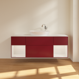 Тумба под раковину Villeroy & Boch Finion 160х50,1 см с подсветкой МДФ пион матовый лак/стекло белое матовое G981GFHB