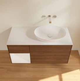 Тумба под раковину Villeroy & Boch Finion 120х50,1 см с подсветкой МДФ шпон грецкого ореха/стекло белое матовое GA41GFGN