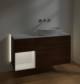 Тумба под раковину Villeroy & Boch Finion 120х50,1 см с подсветкой МДФ шпон грецкого ореха/стекло белое матовое GA41GFGN