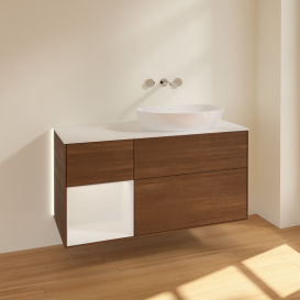 Тумба под раковину Villeroy & Boch Finion 120х50,1 см с подсветкой МДФ шпон грецкого ореха/стекло белое матовое GA41GFGN