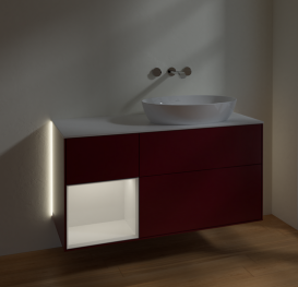 Тумба под раковину Villeroy & Boch Finion 120х50,1 см с подсветкой МДФ пион матовый лак/стекло белое матовое GA41GFHB