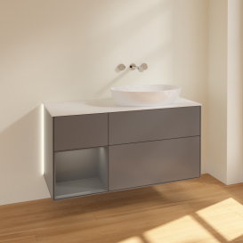 Тумба под раковину Villeroy & Boch Finion 120х50,1 см с подсветкой МДФ антрацит матовый лак/стекло белое матовое GA41GKGK