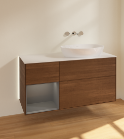 Тумба под раковину Villeroy & Boch Finion 120х50,1 см с подсветкой МДФ шпон грецкого ореха/стекло белое матовое GA41GKGN