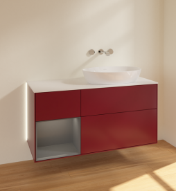 Тумба под раковину Villeroy & Boch Finion 120х50,1 см с подсветкой МДФ пион матовый лак/стекло белое матовое GA41GKHB