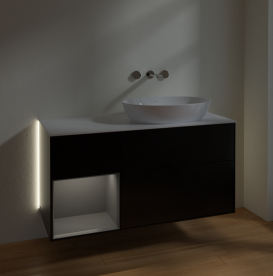 Тумба под раковину Villeroy & Boch Finion 120х50,1 см с подсветкой МДФ черный матовый лак/стекло белое матовое GA41GKPD