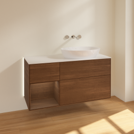 Тумба под раковину Villeroy & Boch Finion 120х50,1 см с подсветкой МДФ шпон грецкого ореха/стекло белое матовое GA41GNGN