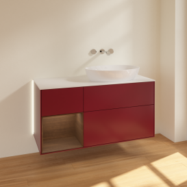 Тумба под раковину Villeroy & Boch Finion 120х50,1 см с подсветкой МДФ пион матовый лак/стекло белое матовое GA41GNHB