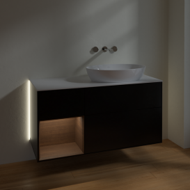 Тумба под раковину Villeroy & Boch Finion 120х50,1 см с подсветкой МДФ черный матовый лак/стекло белое матовое GA41GNPD