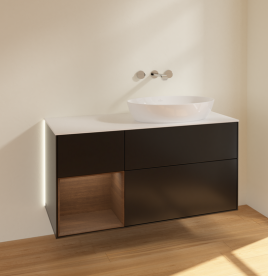 Тумба под раковину Villeroy & Boch Finion 120х50,1 см с подсветкой МДФ черный матовый лак/стекло белое матовое GA41GNPD