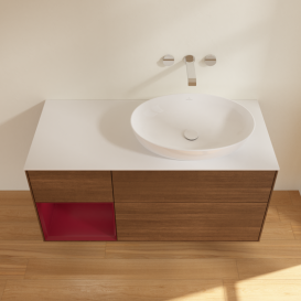 Тумба под раковину Villeroy & Boch Finion 120х50,1 см с подсветкой МДФ шпон грецкого ореха/стекло белое матовое GA41HBGN