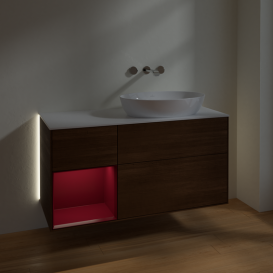 Тумба под раковину Villeroy & Boch Finion 120х50,1 см с подсветкой МДФ шпон грецкого ореха/стекло белое матовое GA41HBGN