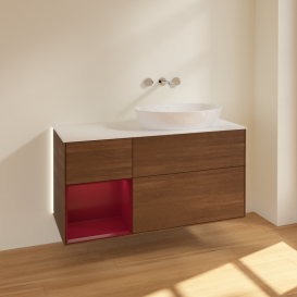 Тумба под раковину Villeroy & Boch Finion 120х50,1 см с подсветкой МДФ шпон грецкого ореха/стекло белое матовое GA41HBGN